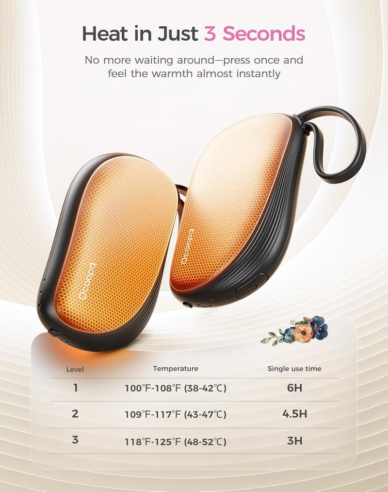 OCOOPA Hand Warmers Rechargeable 2 Pack, Ultra Slim Electric Hand Warmers, Portable Pocket Heater, Comb-Inspired, Fits in Gloves,UL Certified, Winter Essentials,UT5 Sway - Image 4